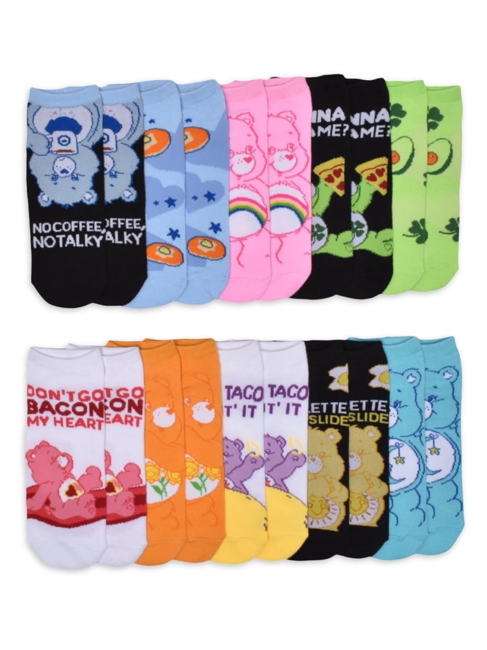 Care Bears Colorful Assorted Novelty No-Show Socks - 12-Pack